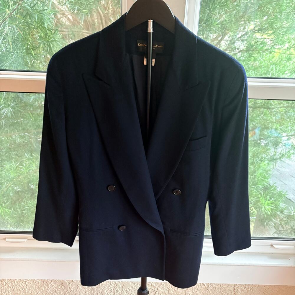 Vintage Donna Karan New York Navy Wool Double Breasted Blazer Size 4 USA